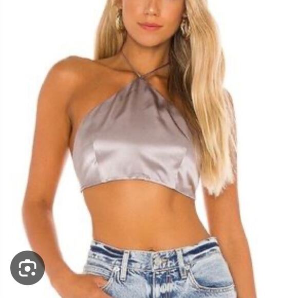 Amanda Uprichard M gray metallic crop top festival halter tank top backless - Picture 1 of 11